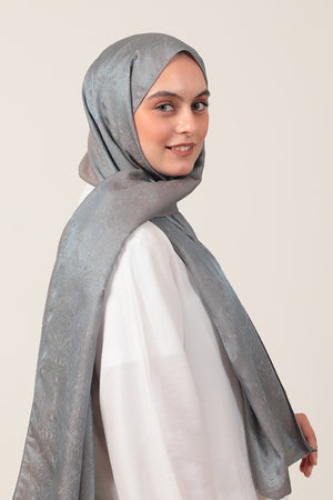 İpeksi Çift Taraflı Jakar Şal - Mandala Desen - Duman Grisi