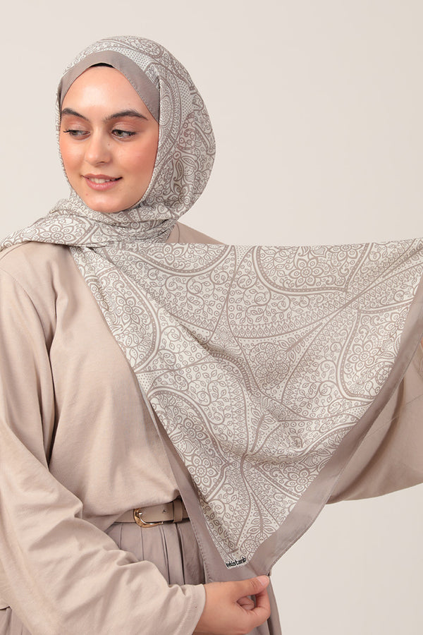 Pamuk İpek Şal - Sarmaşık Desen - Taş Ekru