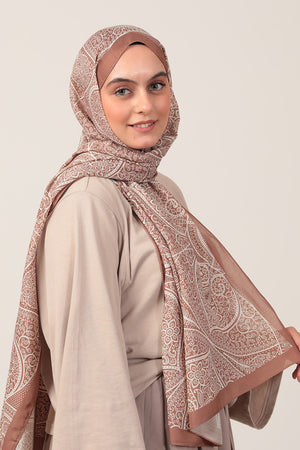 Pamuk İpek Şal - Sarmaşık Desen - Camel