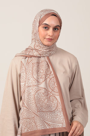 Pamuk İpek Şal - Sarmaşık Desen - Camel Ekru