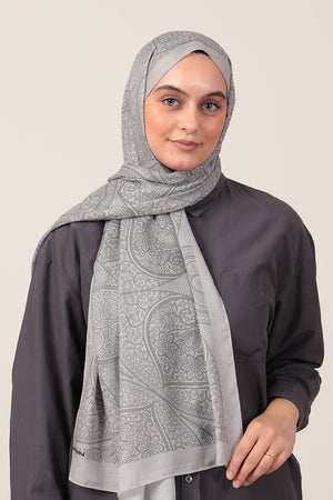 Pamuk İpek Şal - Sarmaşık Desen - Gri