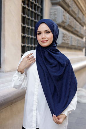 Soft Jakar Şal - Zincir Desen - Lacivert