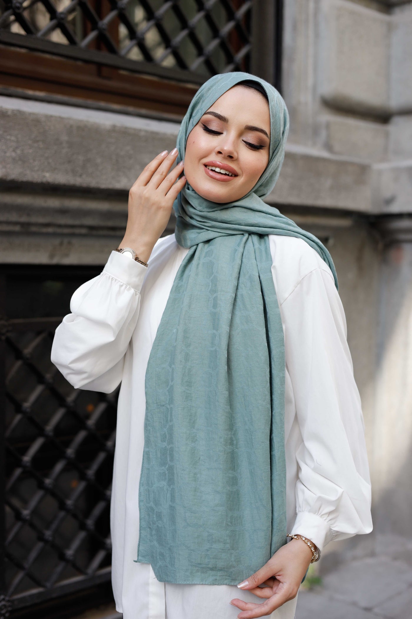 Soft Jakar Şal - Zincir Desen - Mint Yeşili