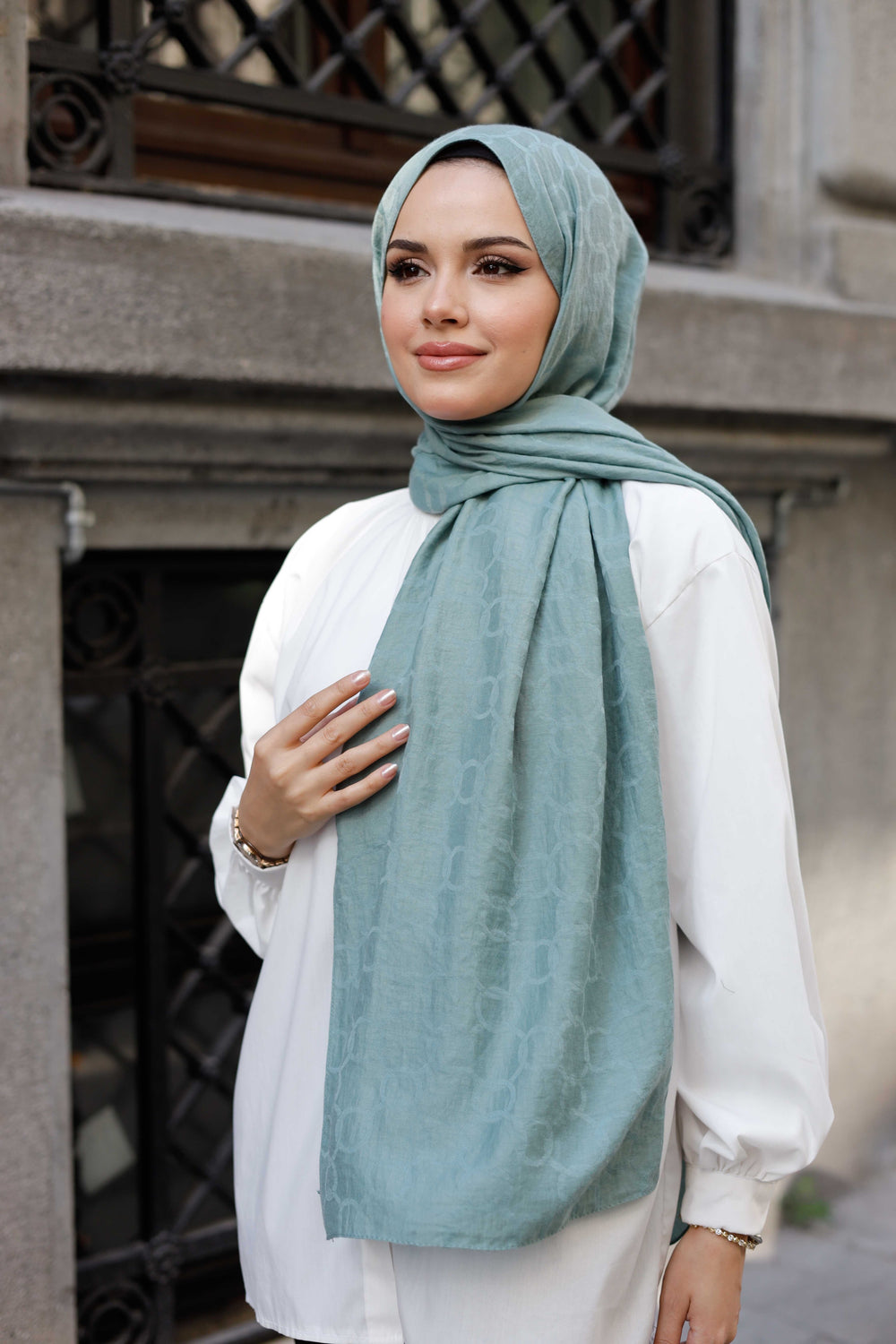 Soft Jakar Şal - Zincir Desen - Mint Yeşili