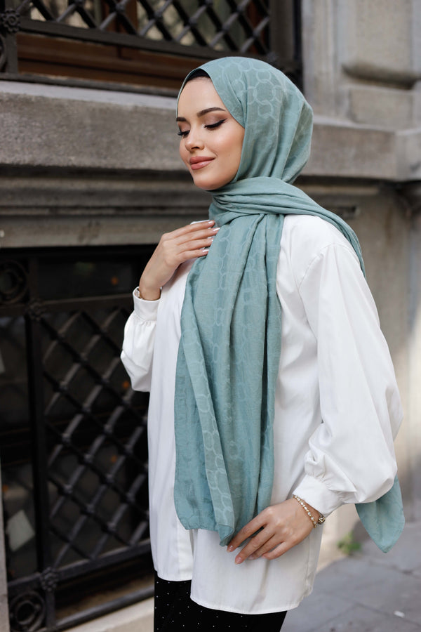 Soft Jakar Şal - Zincir Desen - Mint Yeşili