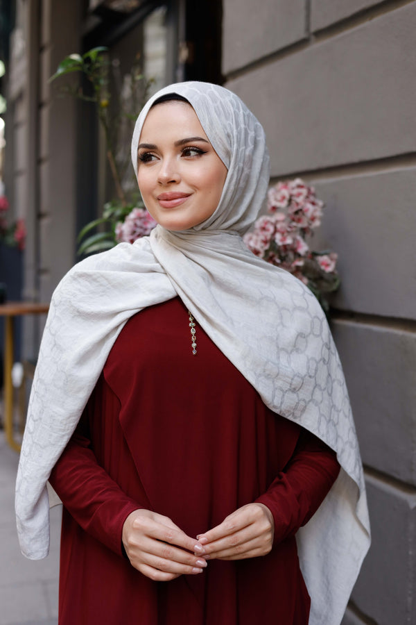 Soft Jakar Şal - Zincir Desen - Açık Taş