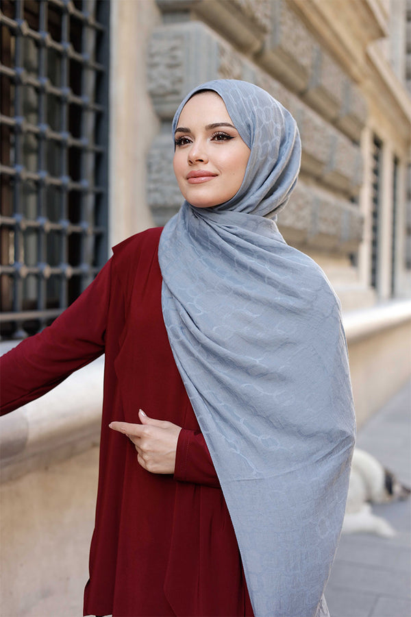 Soft Jakar Şal - Zincir Desen - Antrasit Mavi