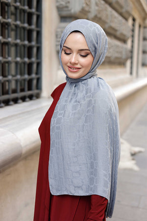 Soft Jakar Şal - Zincir Desen - Antrasit Mavi