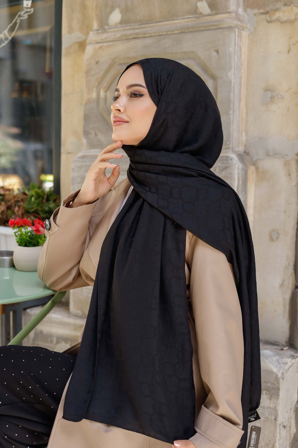 Soft Jakar Şal - Zincir Desen - Siyah