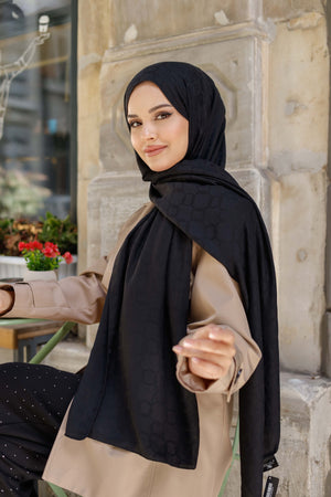 Soft Jakar Şal - Zincir Desen - Siyah