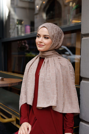 Soft Jakar Şal - Zincir Desen - Vizon