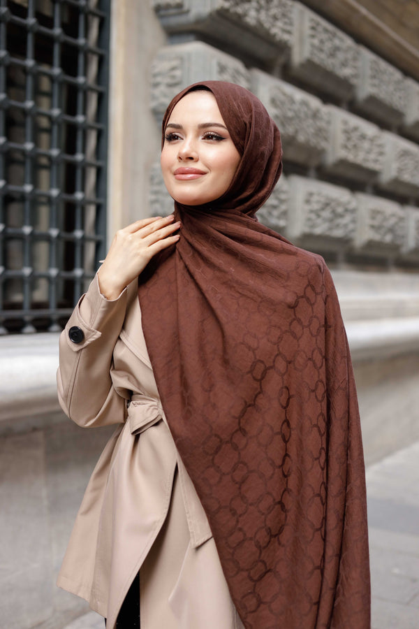 Soft Jakar Şal - Zincir Desen - Kahverengi