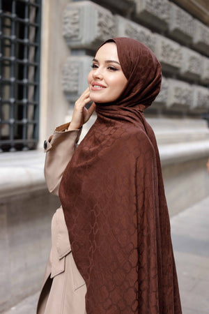 Soft Jakar Şal - Zincir Desen - Kahverengi