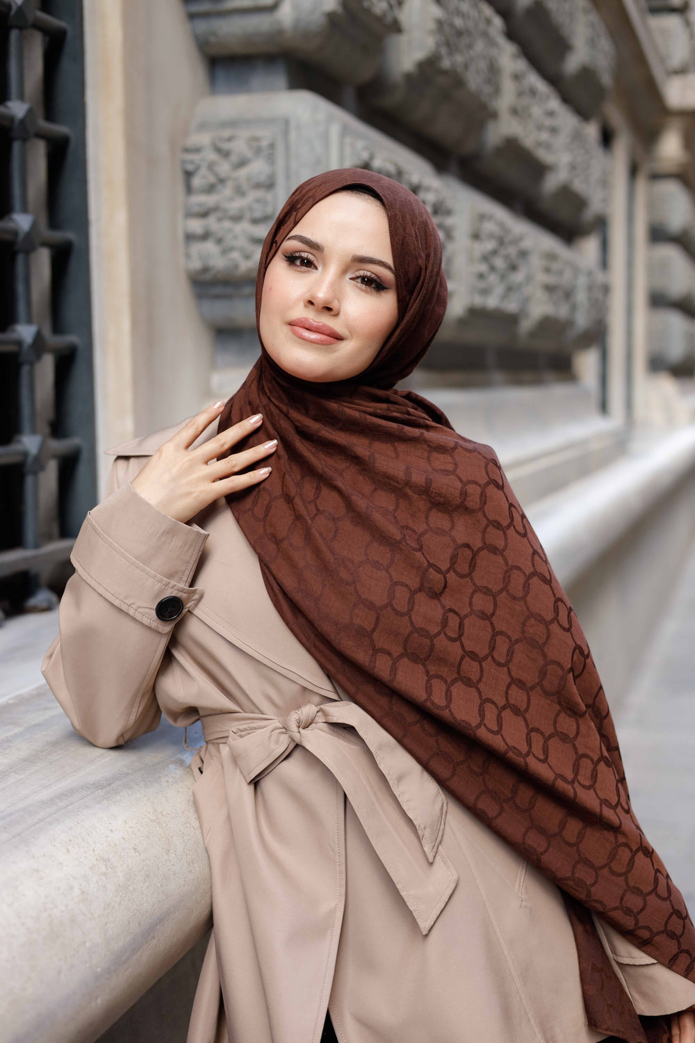 Soft Jakar Şal - Zincir Desen - Kahverengi