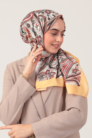 Pamuk İpek Şal - Etnik Desen - Sarı