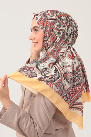 Pamuk İpek Şal - Etnik Desen - Sarı