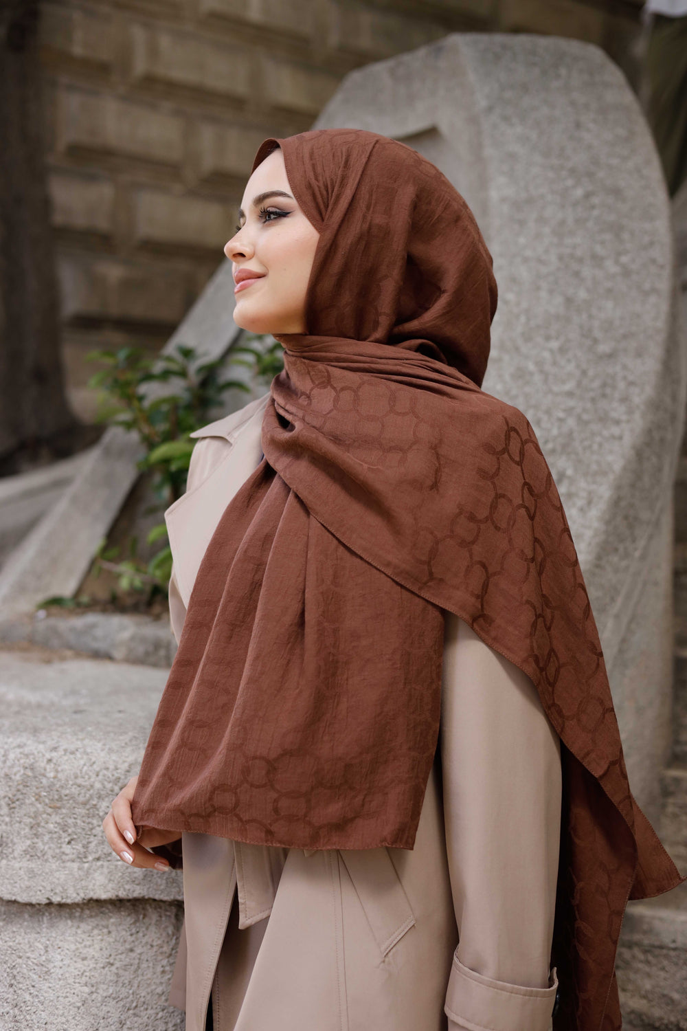 Soft Jakar Şal - Zincir Desen - Acı Kahve