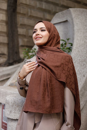 Soft Jakar Şal - Zincir Desen - Acı Kahve