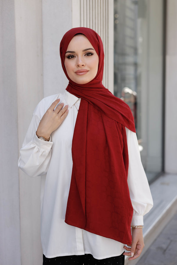 Soft Jakar Şal - Zincir Desen - Bordo