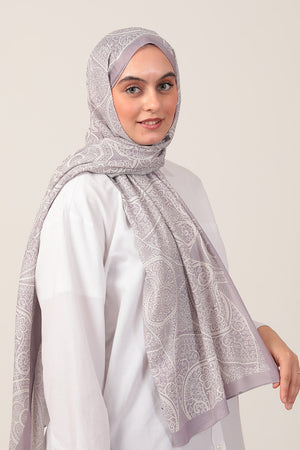 Pamuk İpek Şal - Sarmaşık Desen - Lila