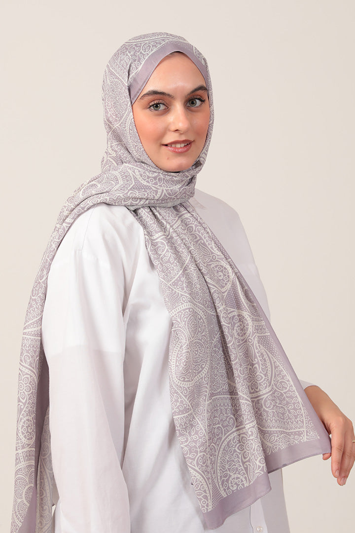 Pamuk İpek Şal - Sarmaşık Desen - Lila