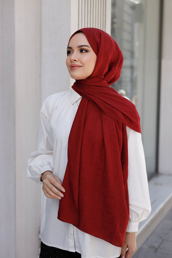 Soft Jakar Şal - Zincir Desen - Bordo