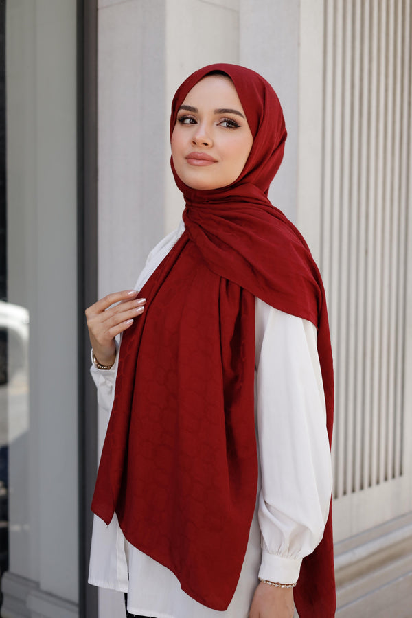 Soft Jakar Şal - Zincir Desen - Bordo