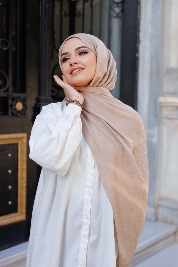 Soft Jakar Şal - Zincir Desen - Sütlü Kahve