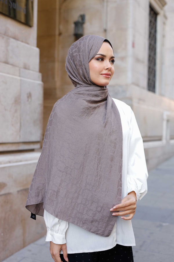 Soft Jakar Şal - Zincir Desen - Koyu Vizon