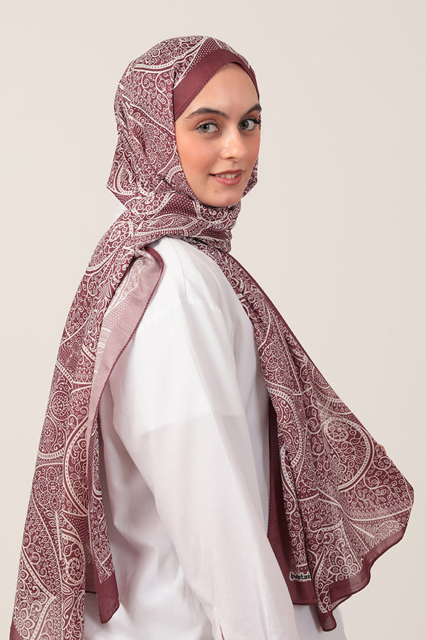Pamuk İpek Şal - Sarmaşık Desen - Marshall