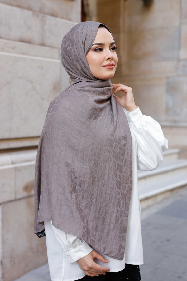 Soft Jakar Şal - Zincir Desen - Koyu Vizon