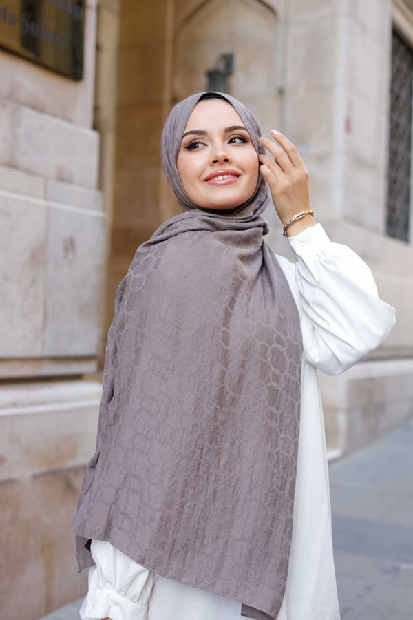 Soft Jakar Şal - Zincir Desen - Koyu Vizon