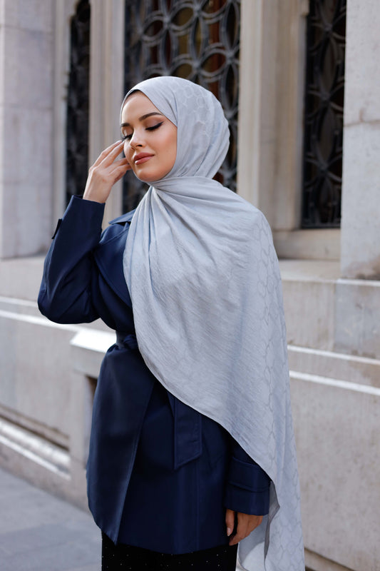 Soft Jakar Şal - Zincir Desen - Buz Beyazı
