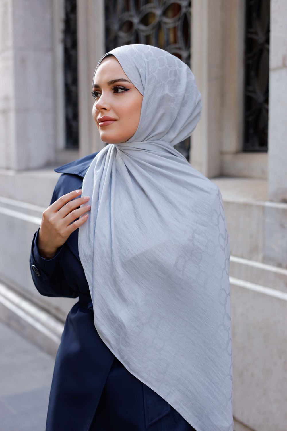 Soft Jakar Şal - Zincir Desen - Buz Beyazı