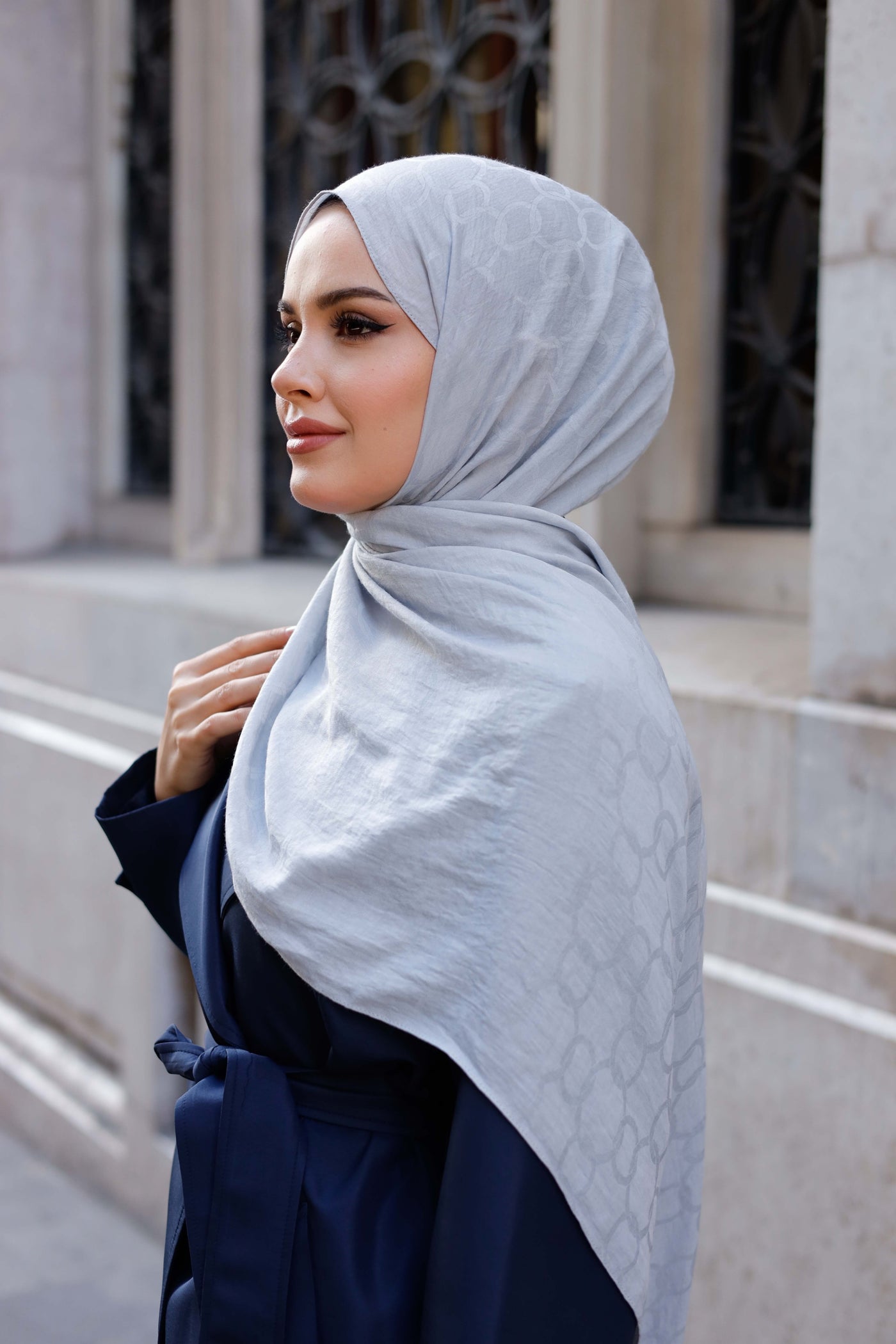 Soft Jakar Şal - Zincir Desen - Buz Beyazı