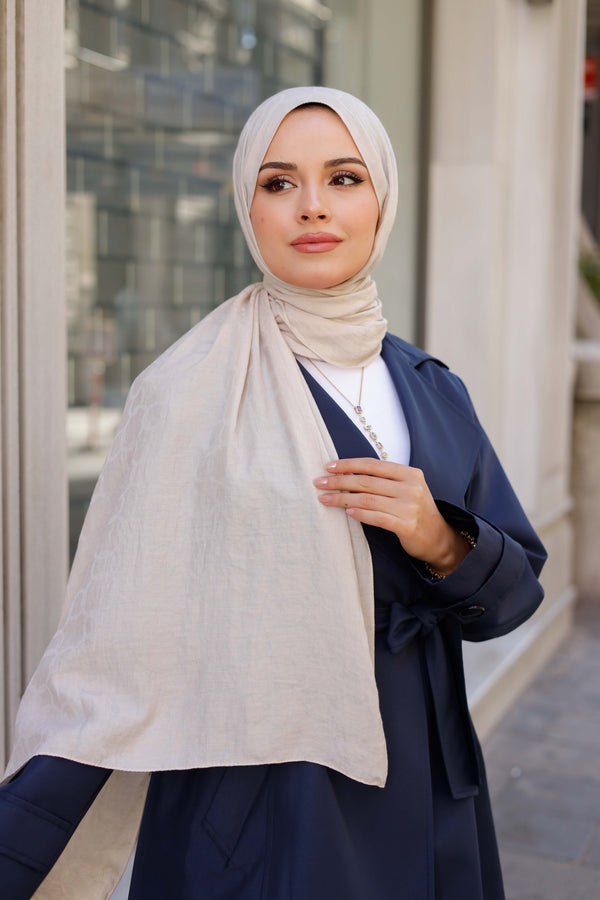 Soft Jakar Şal - Zincir Desen - Latte