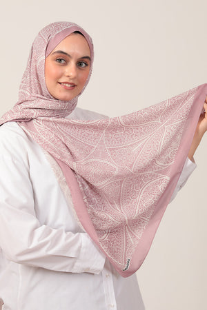 Pamuk İpek Şal - Sarmaşık Desen - Pembe