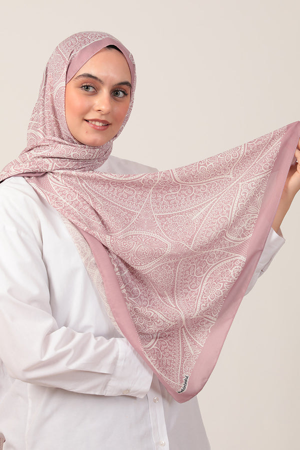Pamuk İpek Şal - Sarmaşık Desen - Pembe