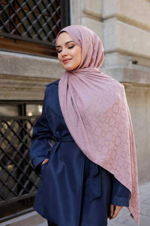 Soft Jakar Şal - Zincir Desen - Pudra