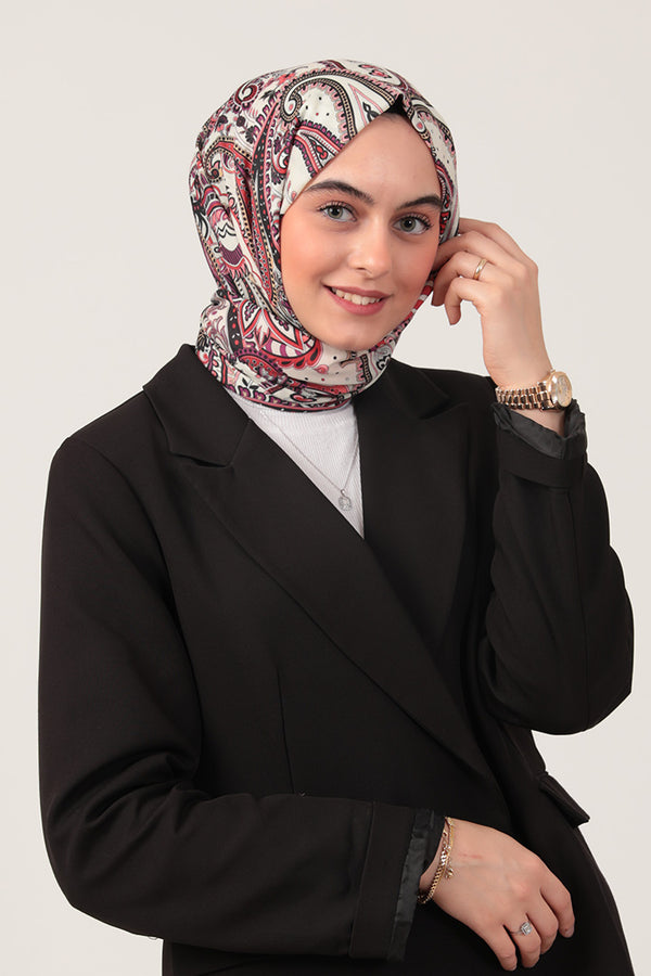 Pamuk İpek Şal - Etnik Desen - Kırmızı