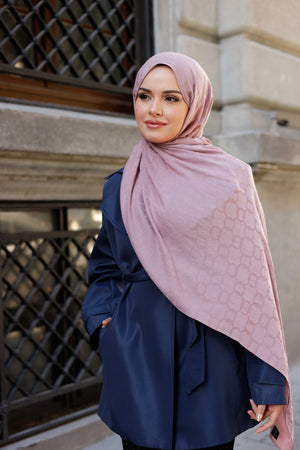 Soft Jakar Şal - Zincir Desen - Pudra