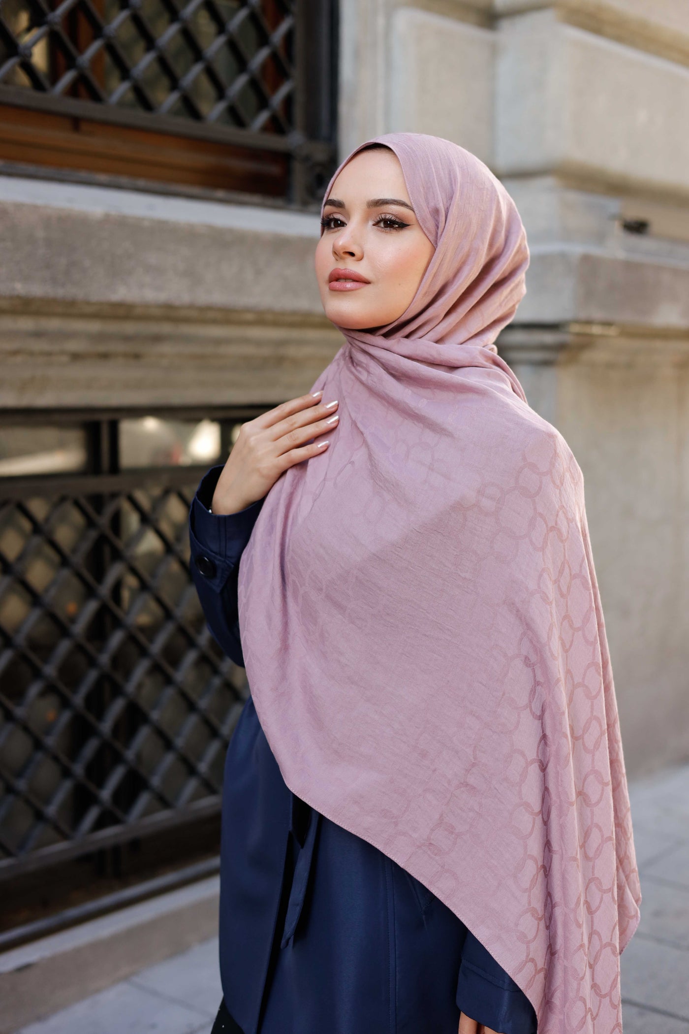 Soft Jakar Şal - Zincir Desen - Pudra