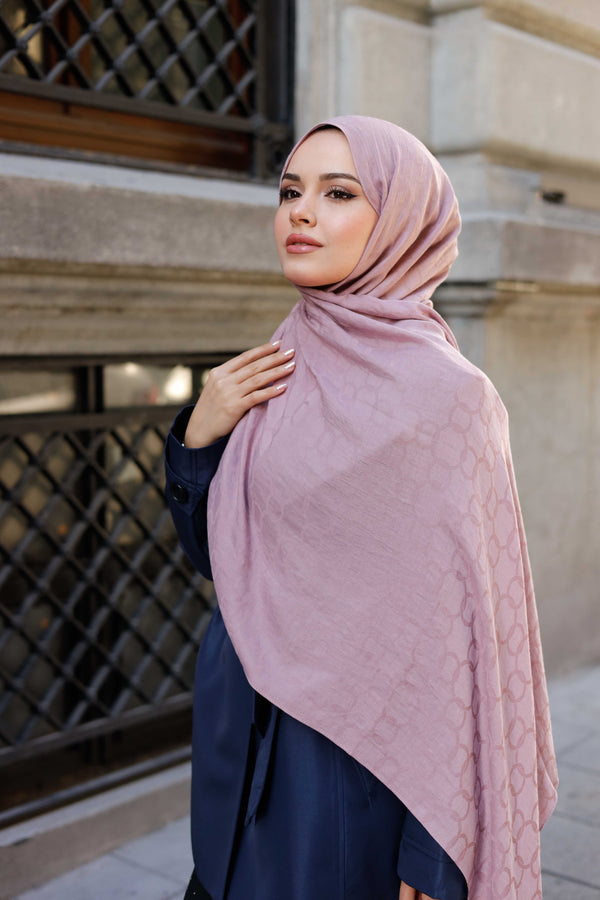 Soft Jakar Şal - Zincir Desen - Pudra