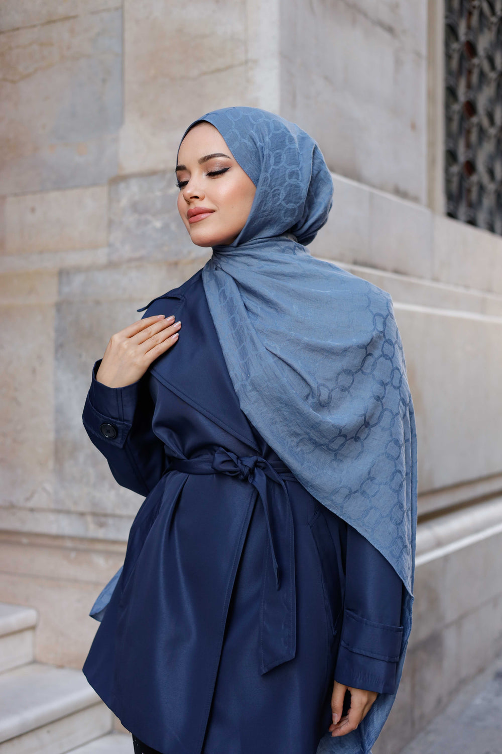 Soft Jakar Şal - Zincir Desen - İndigo