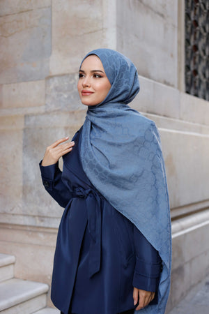 Soft Jakar Şal - Zincir Desen - İndigo