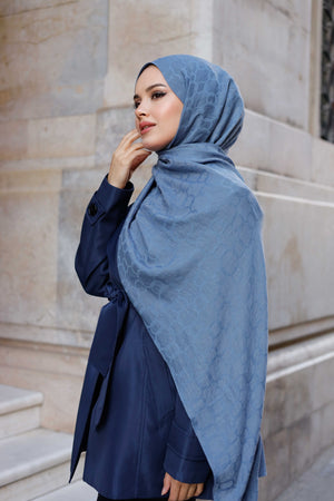 Soft Jakar Şal - Zincir Desen - İndigo