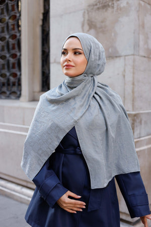 Soft Jakar Şal - Zincir Desen - Gümüş