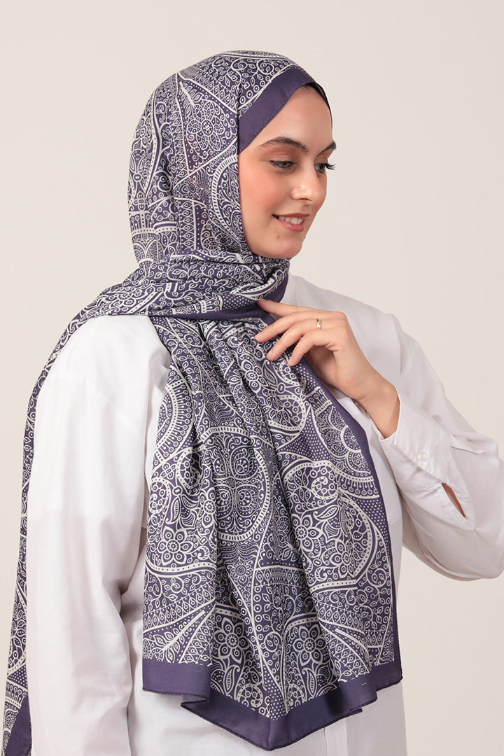 Pamuk İpek Şal - Sarmaşık Desen - Mor