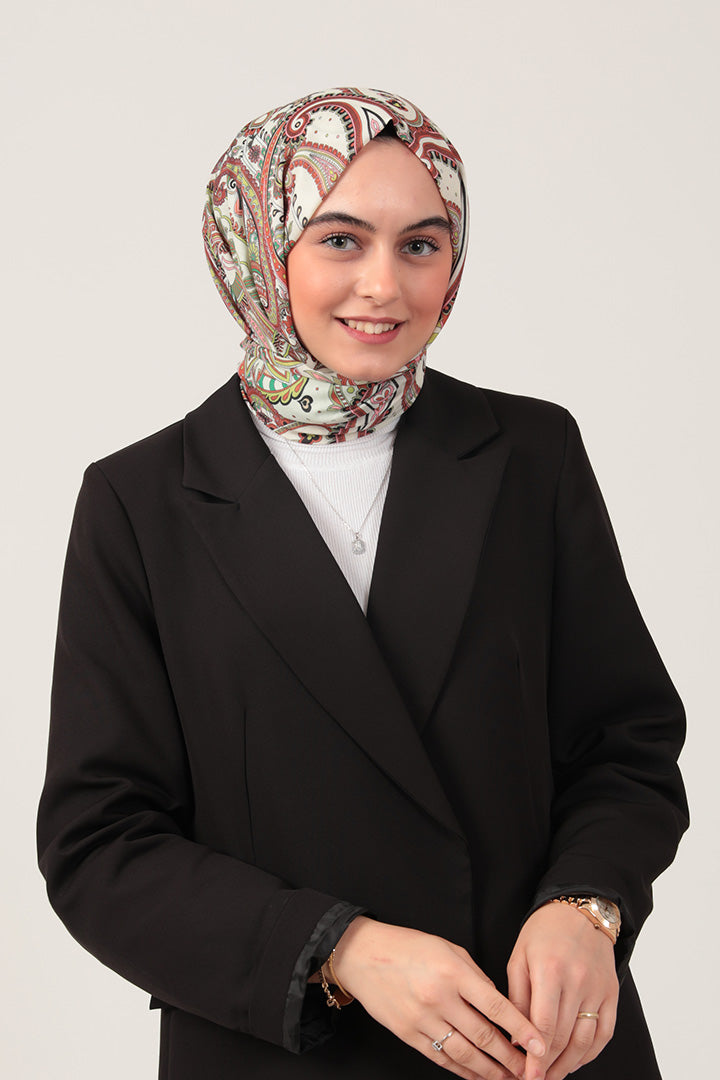 Pamuk İpek Şal - Etnik Desen - Yeşil