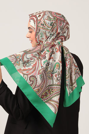 Pamuk İpek Şal - Etnik Desen - Yeşil